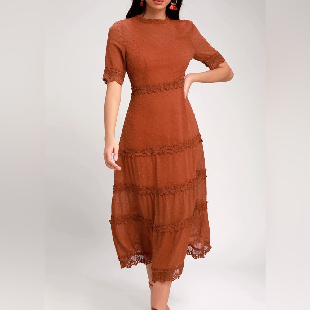 Lulu's Dress Long Swiss Dot Lace Trim